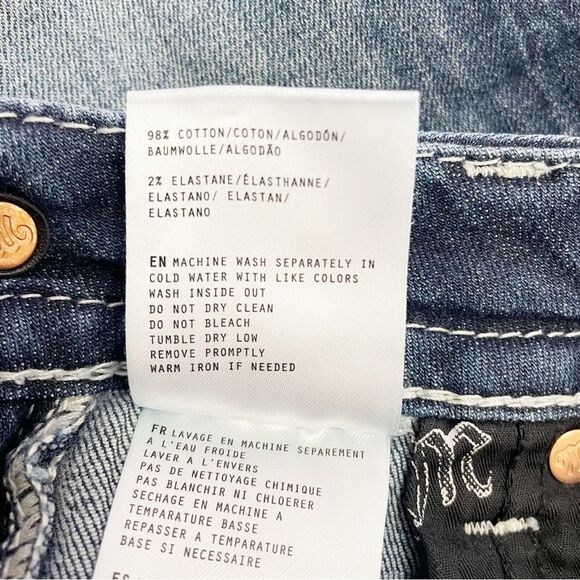 Miss Me Mid-Rise Mid Length Shorts Medium Wash Bling Cut-off Jean Shorts Size 28 - Picture 10 of 13